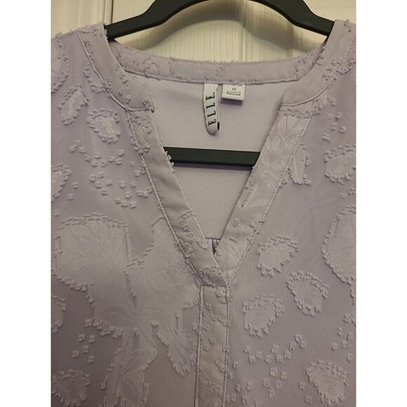 ELLE Purple Floral Lace Blouse Top Sleeveless V-Neck Lined Ruffled Medium Sheer - Picture 7 of 7
